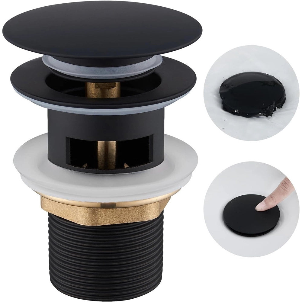 Trade Shop - Piletta Click Clack Lavabo Lavandino Universale 1/4" Pop Up Tappo Di Scarico Nero 59606 -