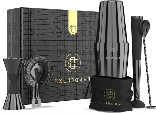 Set di Cocktail 5 pezzi imballaggio barista set per cocktail mix - 750 ml shaker di cocktail set di accessori per cocktail in acciaio inossidabile - set di regalo lussuoso con borsa e libro di ricette (nero)