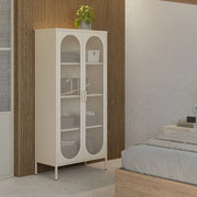 Credenza alta in metallo Diora crema con 2 ante reticolate e 3 ripiani – Design industriale, anima versatile