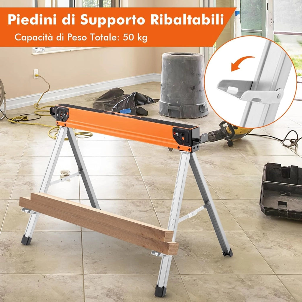 2 Cavalletti da Lavoro Pieghevoli, Cavalli da Lavoro con Supporti a Ribaltamento e Bracci di Supporto, Carico Fino a 500 kg (Modello 6)