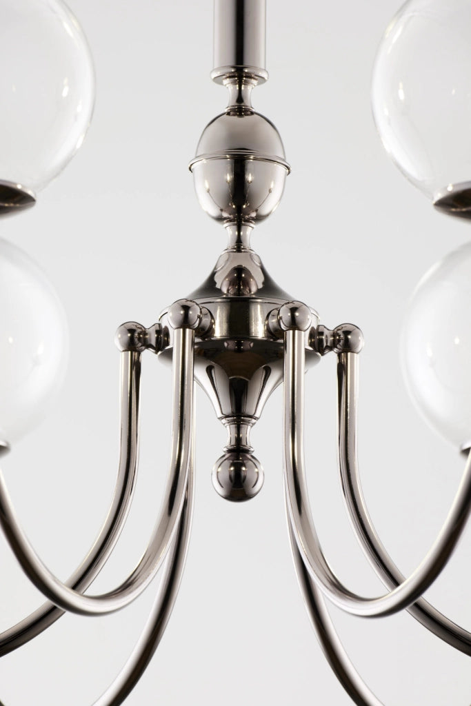 Lampadario moderno cromo 6 sfere vetro G9 Jupiter Brillante