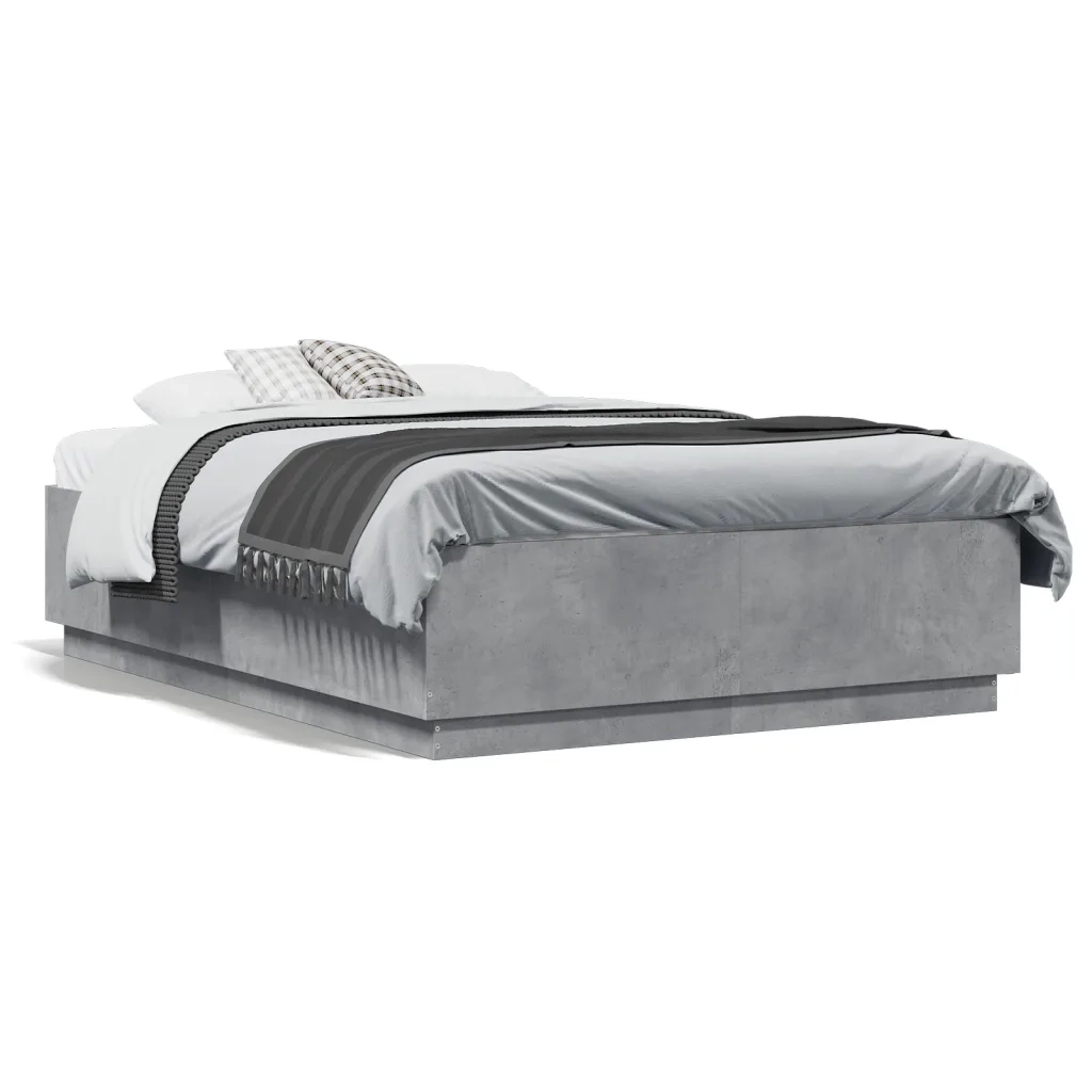 Letto matrimoniale | Letto per adulti | Giroletto Grigio Cemento 135x190 cm in Legno Multistrato
