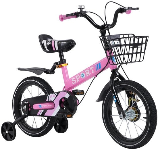 Bicicletta per bambini con ruote laterali, 12/14/16 pollici con carrello, bicicletta per bambini dai 2 ai 9 anni
