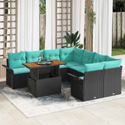 Set Divano da Giardino con cuscino 9 pcs Nero e Blu polyrattan