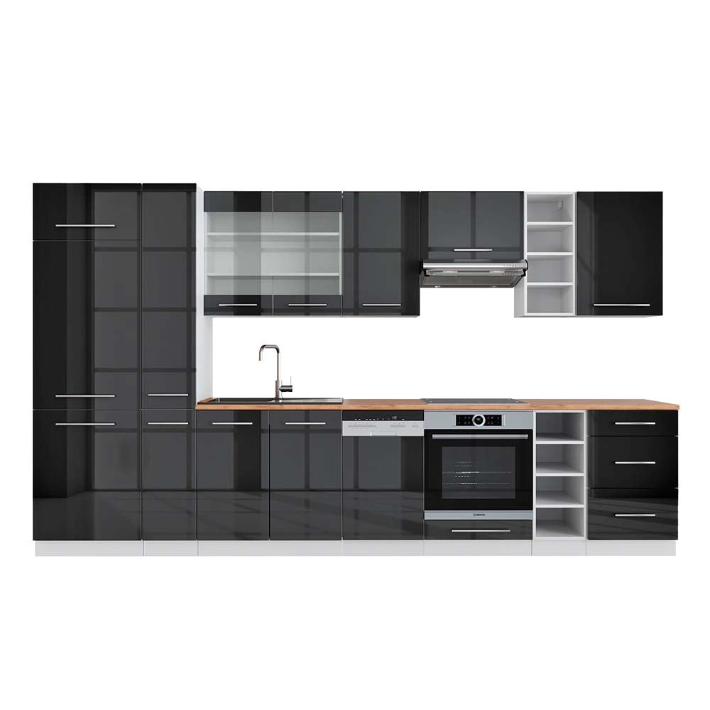 Cucina componibile Fame-Line Antracite lucido/Bianco 355 cm, PL Rovere Vicco
