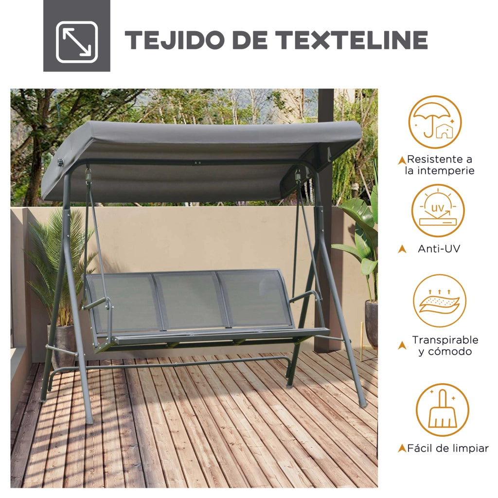 Dondolo da giardino 3 posti con tettuccio regolabile ¨C Xylo ¨C Grigio acciaio 175x118x159 cm