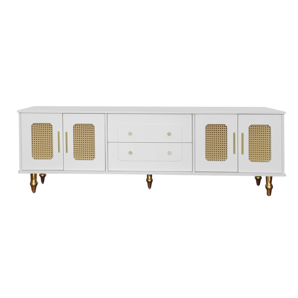 Mobile TV stile retr¨° - Zephmum- Maniglie dorate, porta in rattan, gambe in metallo
