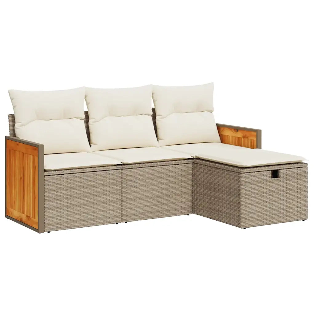 Set Divano da Giardino 4 pz | Set Salotto da Giardino con Cuscini Beige in Polyrattan