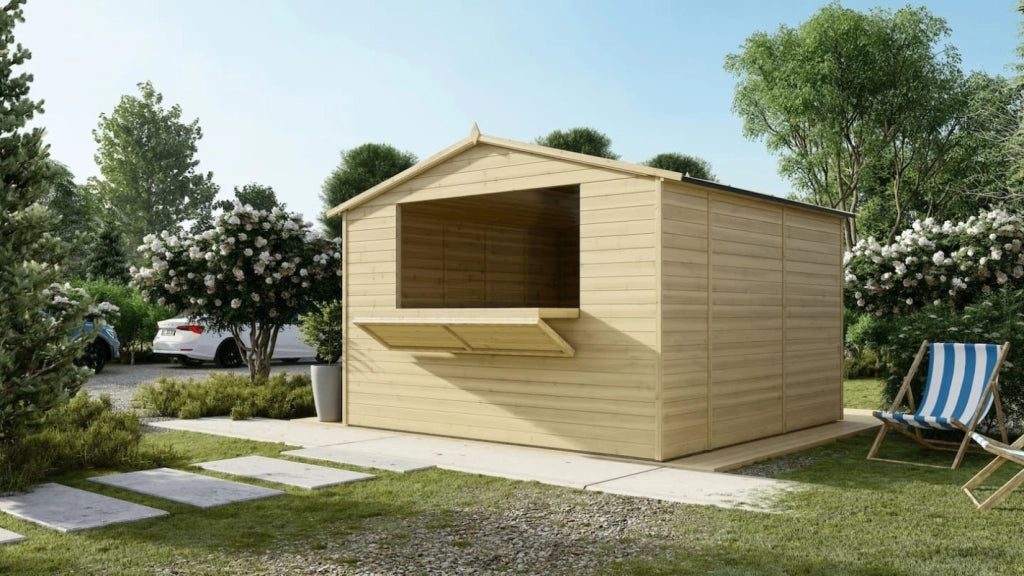 Chiosco per mercatini 9.42 m2 - 3.11x3.03 m - 19 mm - DOM607 - ALTANKA