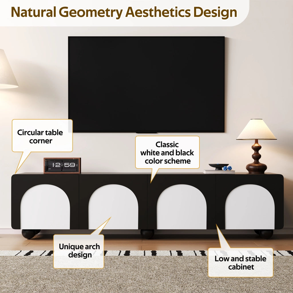 Mobile TV con 2 Cassetti e 2 Ante; Passacavi; Stile Moderno; 180??38??45 cm; in MDF; Nero e Bianco