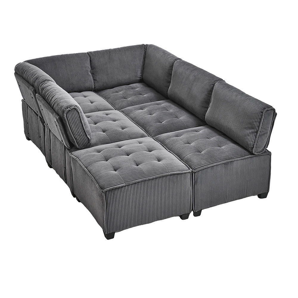 Divano modulare - Xylo - 6 posti velluto costato combinabile U/L/letto grigio