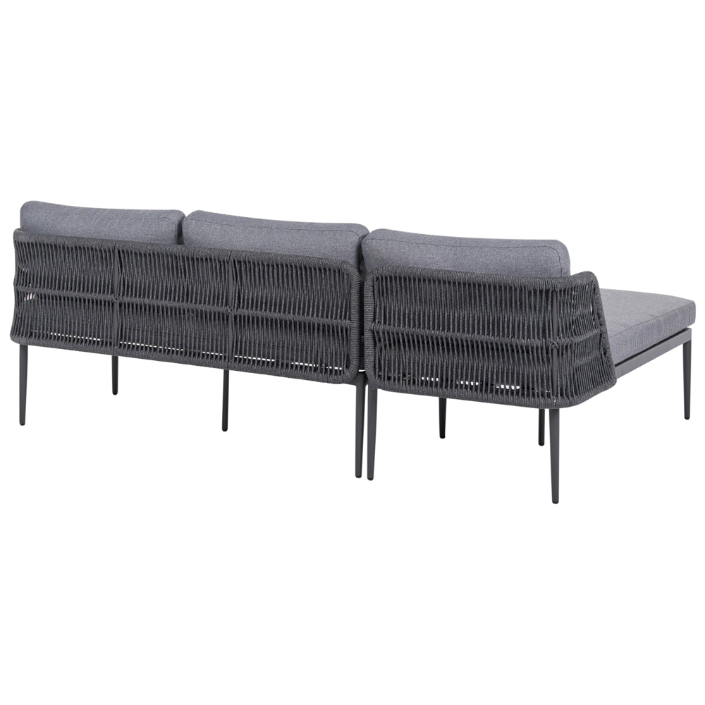 Set da salotto a 3 posti grigio con divano angolare destro in tessuto con struttura in alluminio e tavolino Elegante set da giardino Patio