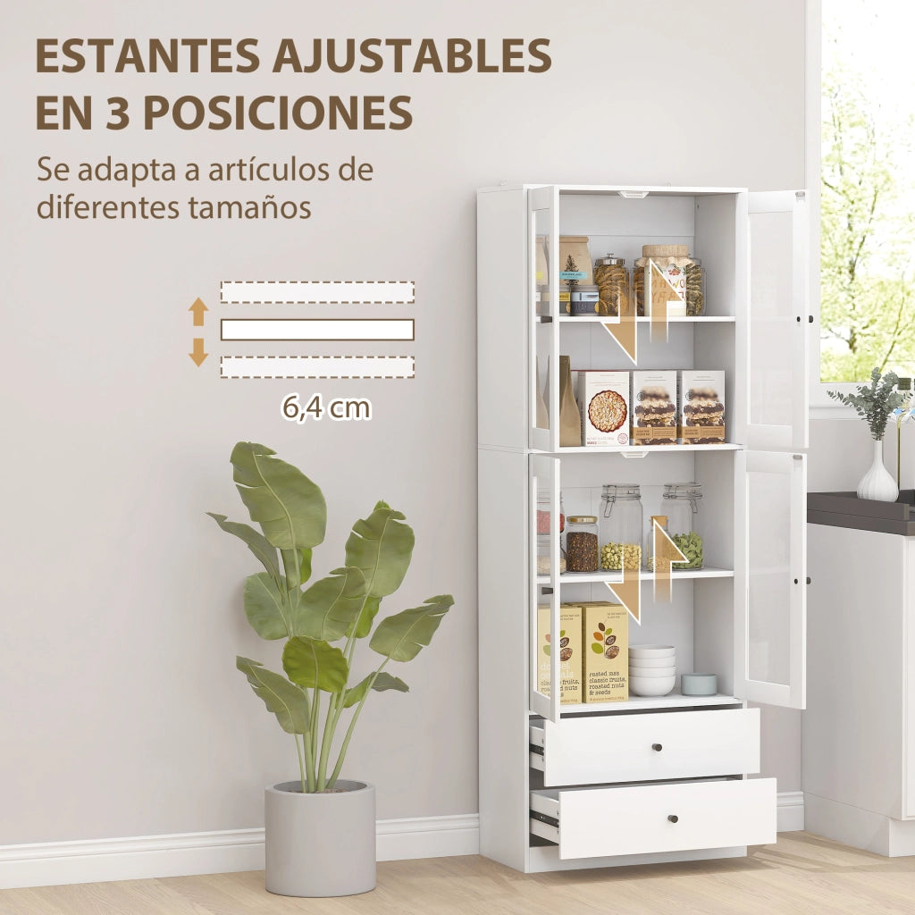 Armadio Cucina con Ante Vetrate e 2 Cassetti ¨C Zephmum ¨C 59x30x170 Bianco