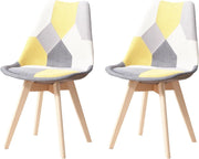 GrandCA HOME Set di 2 Sedie da Pranzo Scandinave con Cuscino del Sedile in Tessuto Patchwork Staccabile e Gambe in Legno di Faggio, per Soggiorno, Sala da Pranzo, Cucina, Patchwork Giallo