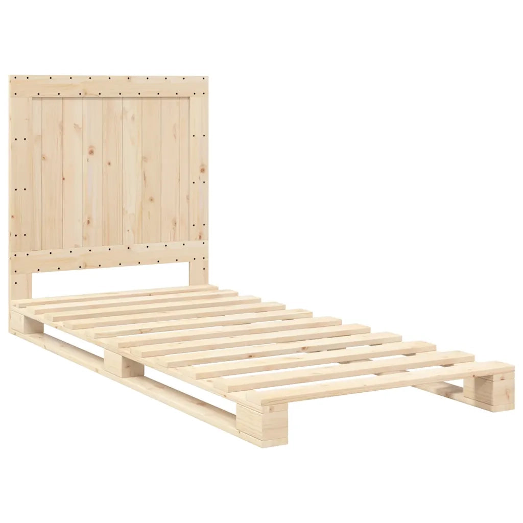 Letto singolo | Letto per adulti | Giroletto con Testiera 90x200 cm in Legno Massello di Pino