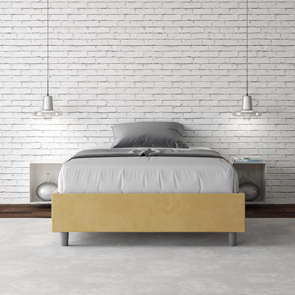 BS COM Letto una piazza e mezza contenitore imbottito 120x210 microfibra ocra