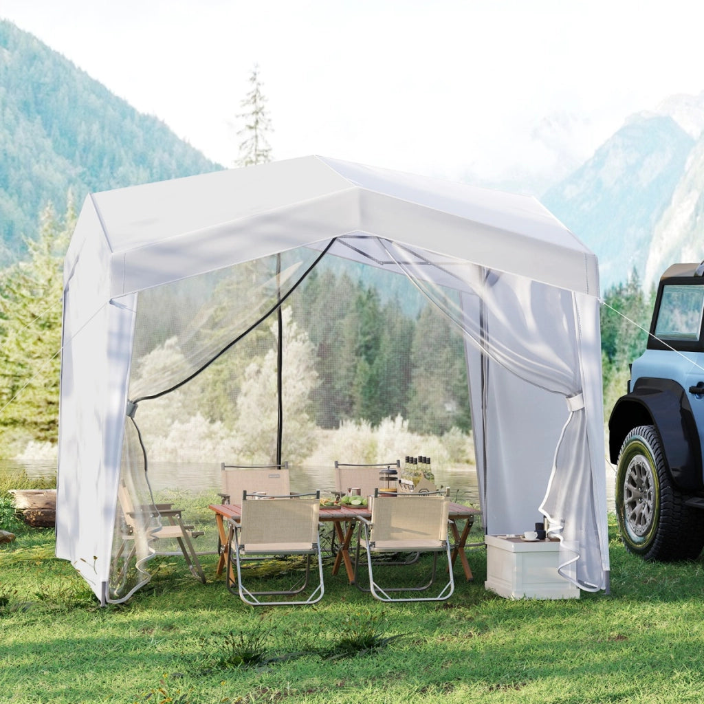 Gazebo pieghevole per eventi commerciali in spiaggia facile da montare, Gazebo pop-up 302 x 302 cm con 4 pareti laterali Bianco-Gazebo