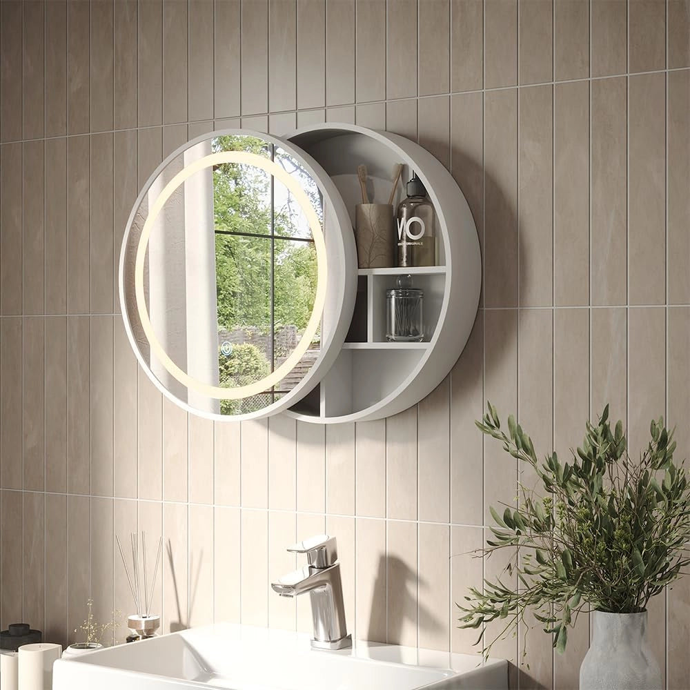 Specchio contenitore bagno Silva, Bianco, 50 x 50 cm con 5 vani portaoggetti, per montaggio a parete con illuminazione LED integrata