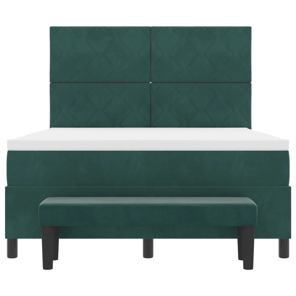 Letto Box Spring con Materasso e Panca Verde Scuro 140x200 cm Velluto