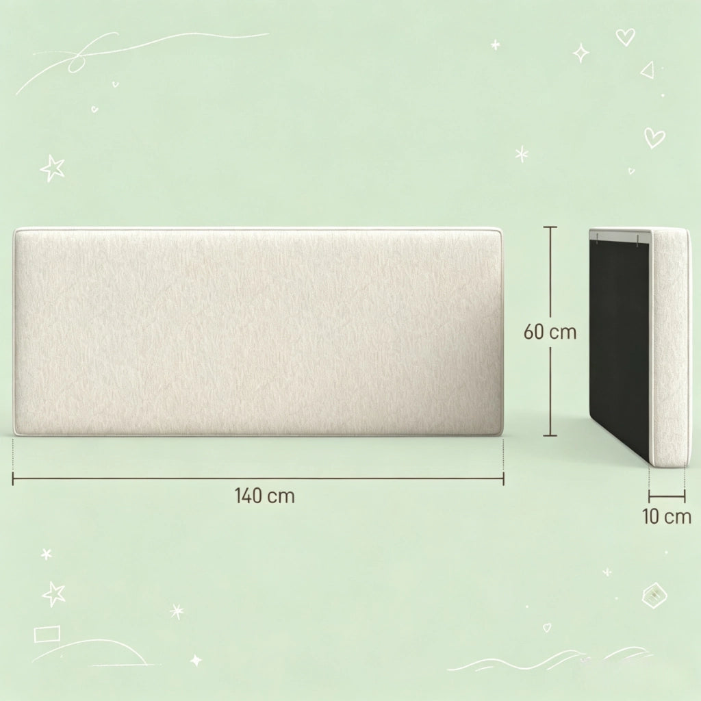 TESTIERA LETTO RIMOVIBILE IMBOTTITA 140 x 60 cm CREMA DA PARETE