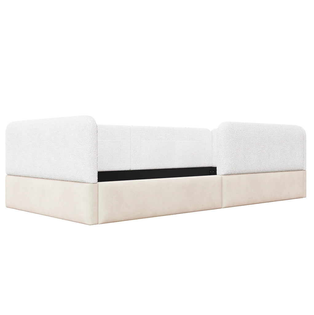 Letto imbottito 90x200 cm bianco con sponde e tasche