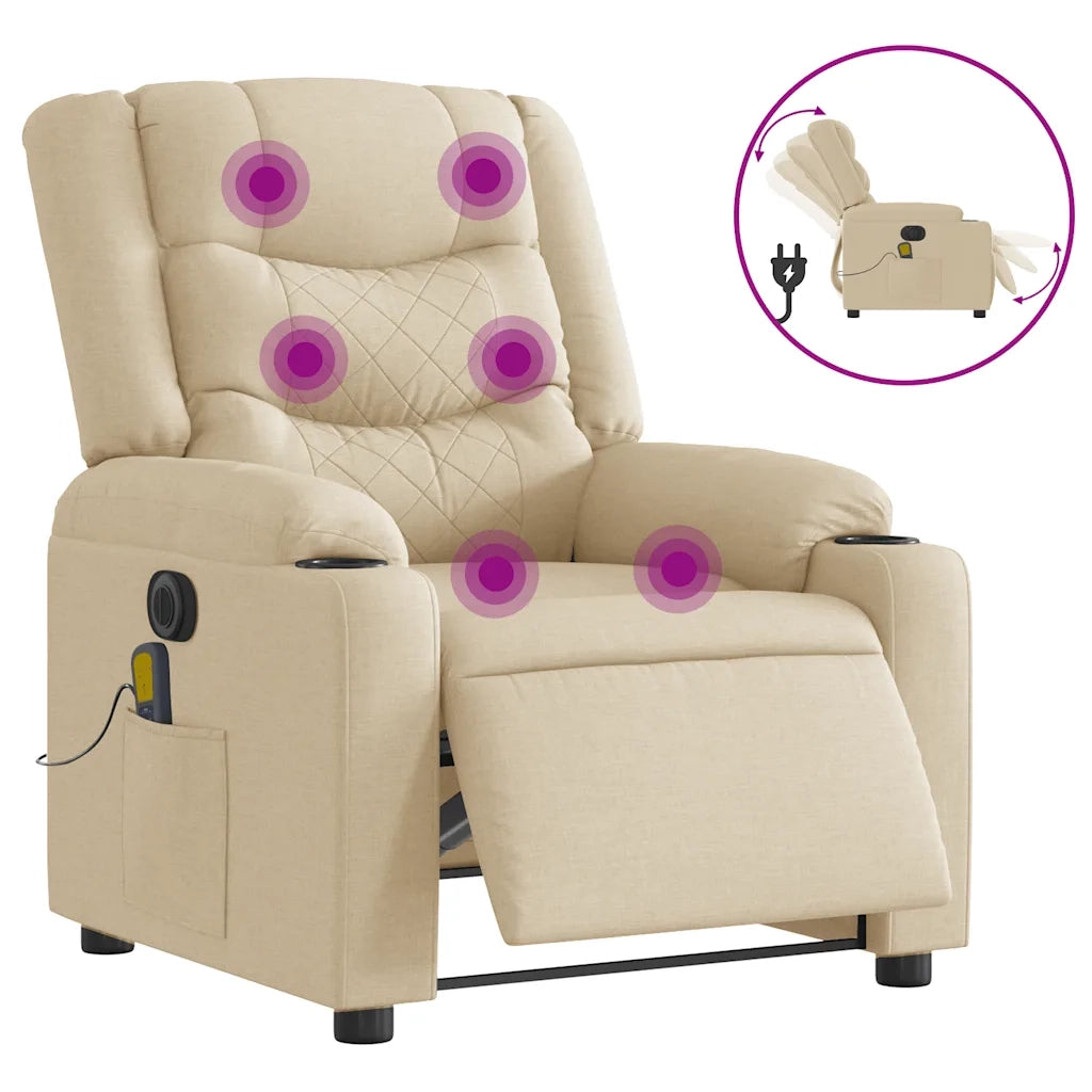 Poltrona Reclinabile Massaggiante Elettrica Crema in Tessuto 3310259