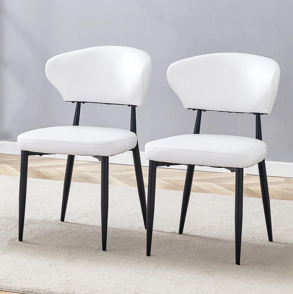 Set di 2 sedie da pranzo ergonomiche in similpelle PU e metallo bianco e nero