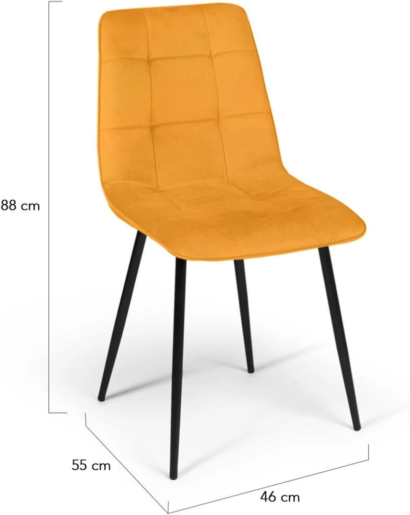 Lote de 4 sillas mixtas de terciopelo vintage MILA en burdeos, gris oscuro, gris claro y amarillo ocre