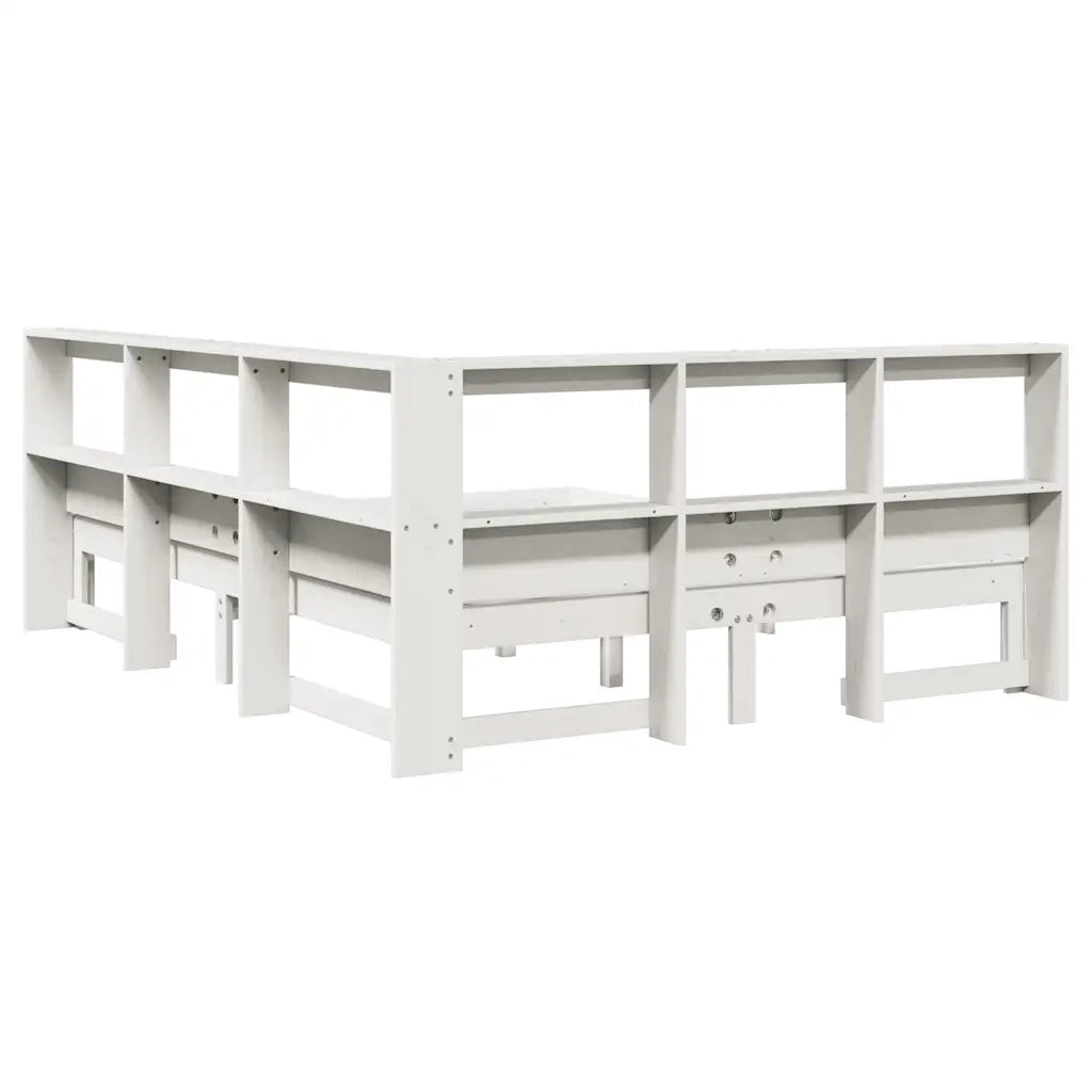 Letto Libreria senza Materasso-Struttura Letto con contenitore Bianco 140x190 cm Legno di Pino 394410
