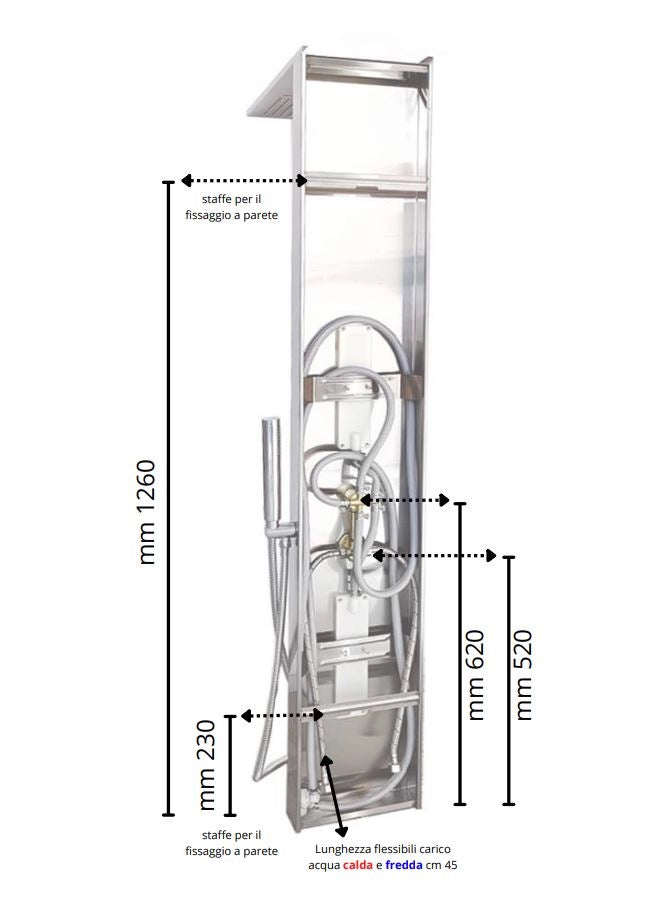 Colonna doccia attrezzata easy in acciaio inox con cascata spazzolata 150x23x53 *** confezione 1
