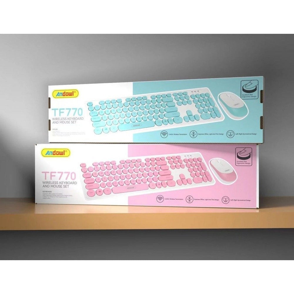 Trade Shop - Set Tastiera Mouse Senza Fili 2.4g Combo Retro Keycap Rotondo Pc Laptop Tf770 -