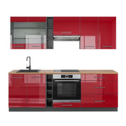Cucina componibile Fame-Line Bordeaux lucido/Antracite 235 cm, PL Rovere Vicco