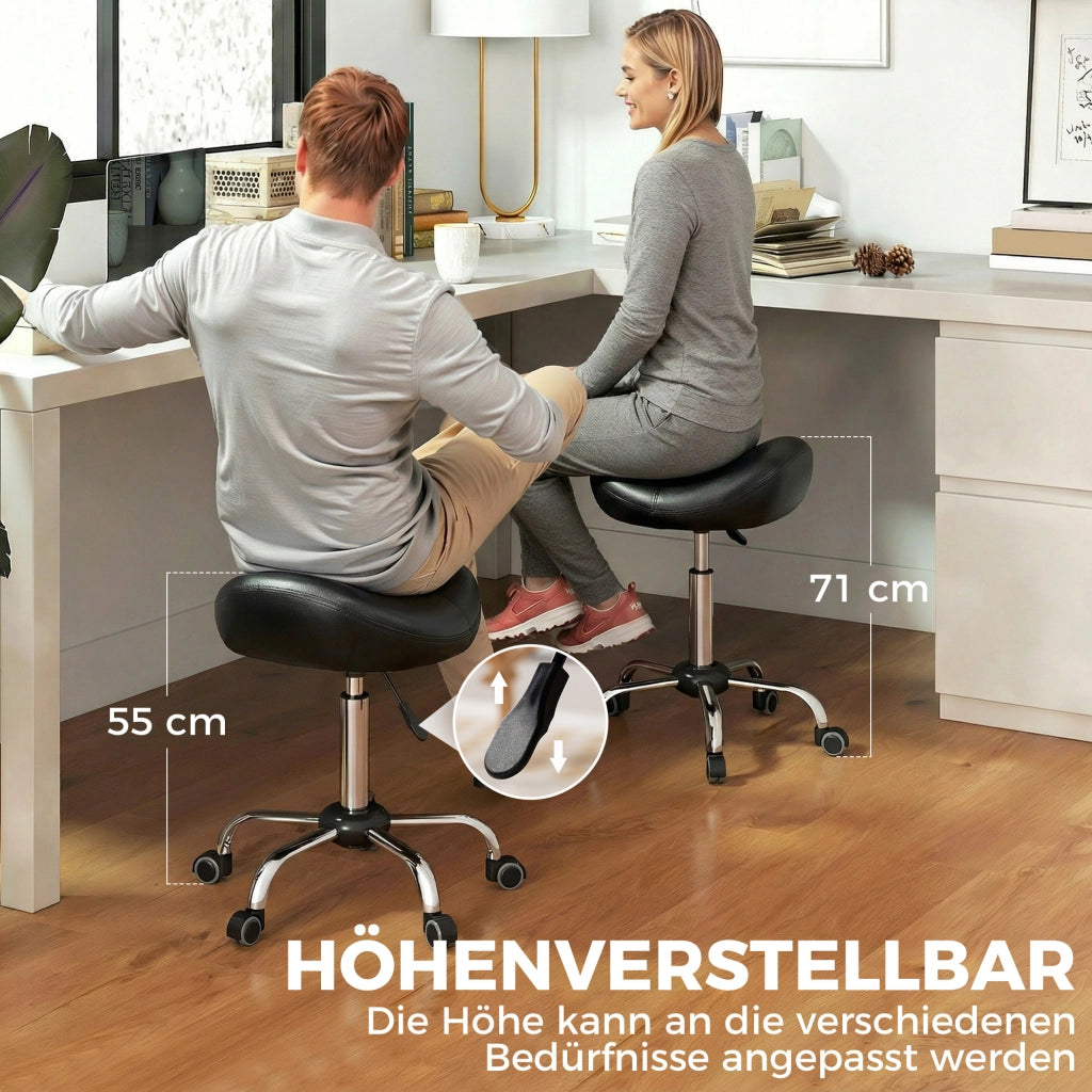 Sgabello da salotto con sedile a sella regolabile in altezza ¨C zephmum ¨C Pelle sintetica, 48x48x54-69cm, Nero