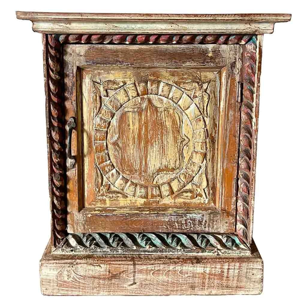 Comodino in legno con finitura artigianale marrone, 52x30x56h cm