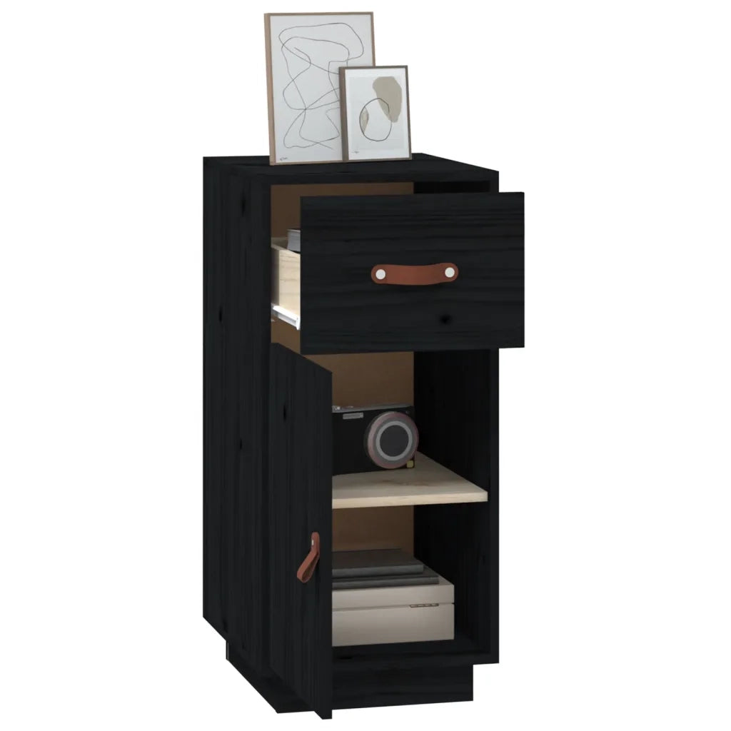 Credenza Nera 34x40x75 cm in Legno Massello di Pino 820126