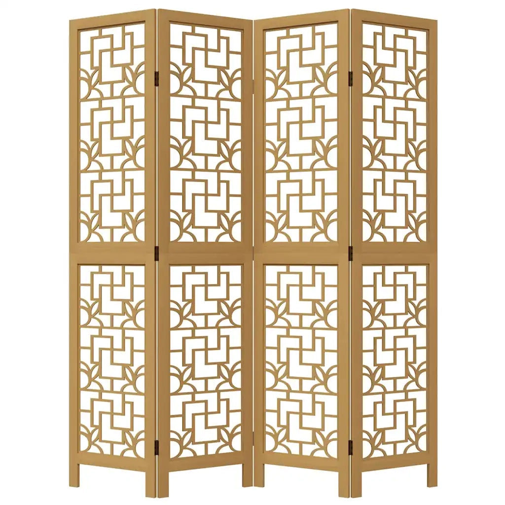 Divisorio Ambienti 4 Pannelli Marrone Legno Massello Paulownia 358866