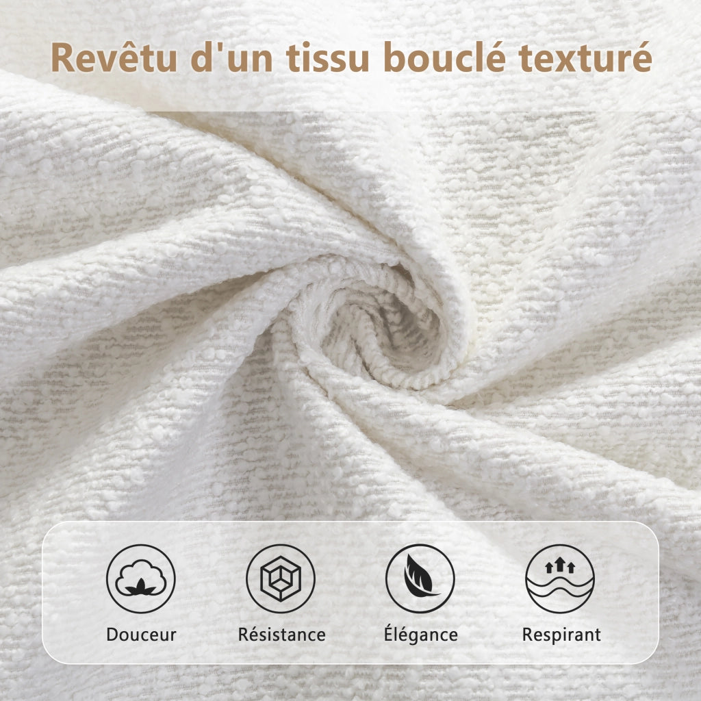 Letto Matrimoniale 140x190 cm; Testiera a Orecchie; in Tessuto Bouclé; Bianco