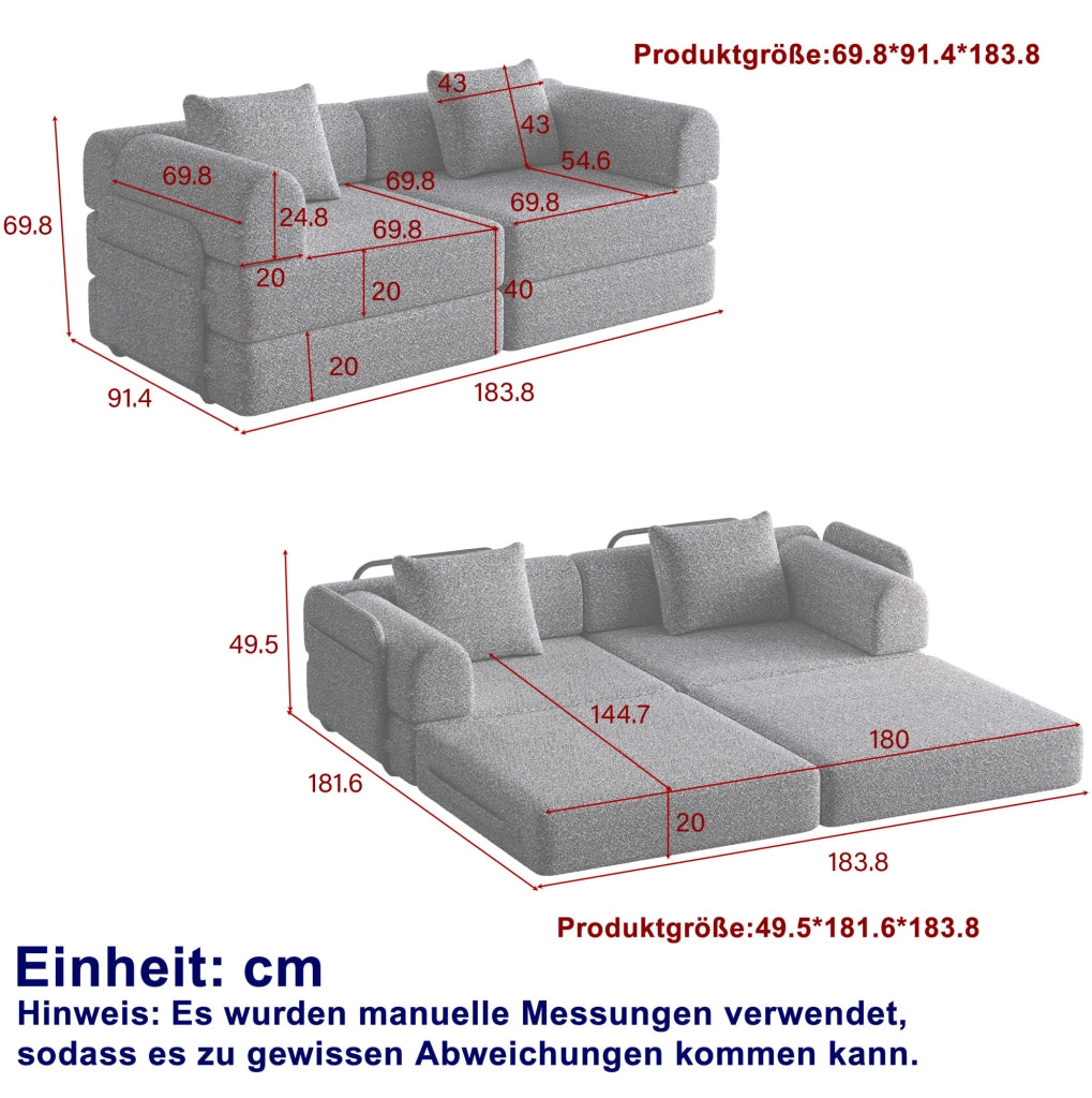Divano letto singolo Chenille 2-in-1 con cassetto bracciolo e struttura in metallo