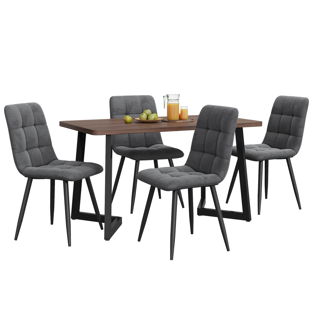 Tavolo da pranzo per 4 persone con 4 sedie piano in MDF noce gambe in metallo nero per cucina e sala da pranzo