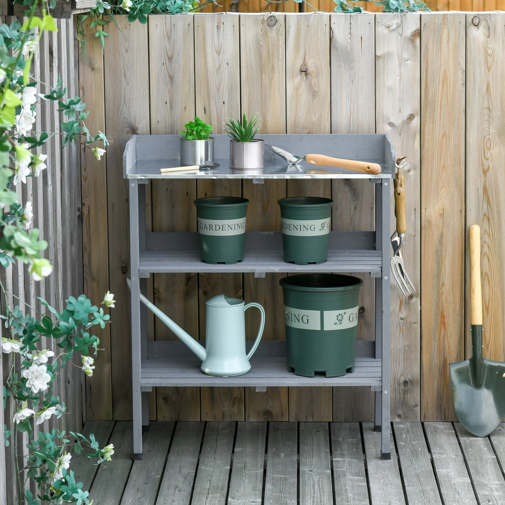 Tavolo da giardino per piante con piano metallo ¨C zephmum ¨C grigio 76x37x89 cm
