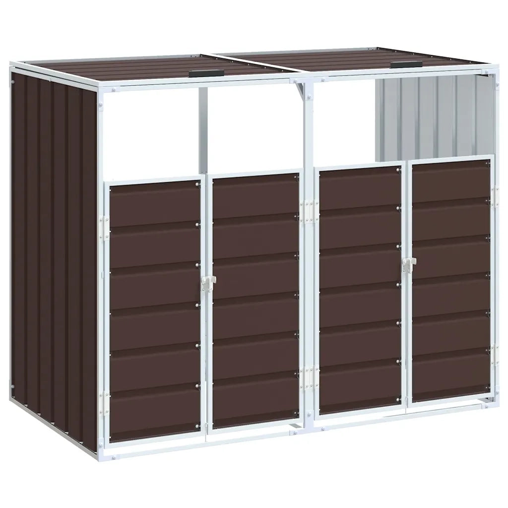Copribidone con Ruote per 2 Bidoni Marrone 144x81x113cm Acciaio CFW5590061