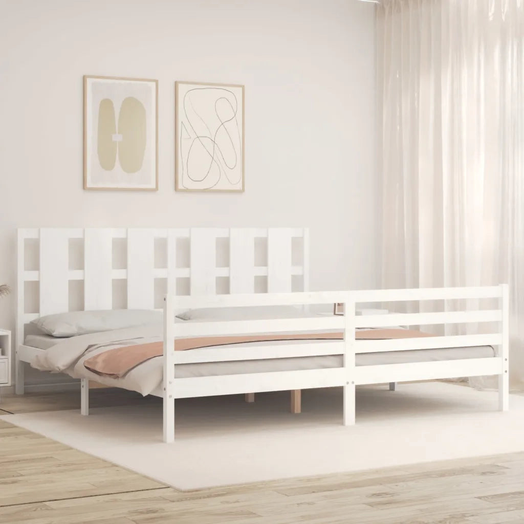 Giroletto con Testiera-Struttura Letto con testiera Bianco 200x200 cm in Legno Massello 618360