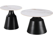 Set di 2 tavolini da caffè impilabili in ceramica "Vulca" - 70 x 70 x 43 cm - Bianco