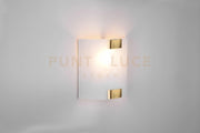 PURA APPLIQUE VETRO QUADRATA GANCI METALLO OTTONE INVECCHIATO 20X20CM 1 LUCE ATTACCO E27