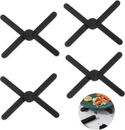 Sostegni per piatti in silicone - Pieghevoli - Resistente al calore fino a 200° - Nero - Antiscivolo - Sicuri per l'uso con alimenti e amichevoli con l'ambiente