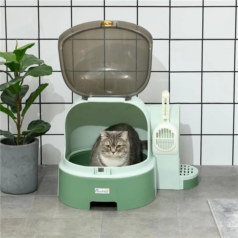 LETTIERA PER GATTI CHIUSA CON COPERCHIO APRIBILE E VASSOIO ESTRAIBILE, 52X60X42CM, VERDE