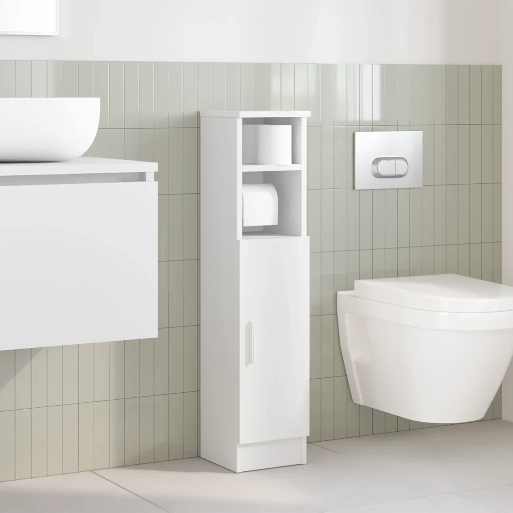 Mobile da Bagno | Armadio da bagno con Portarotolo Bianco 20,5x22x90 cm