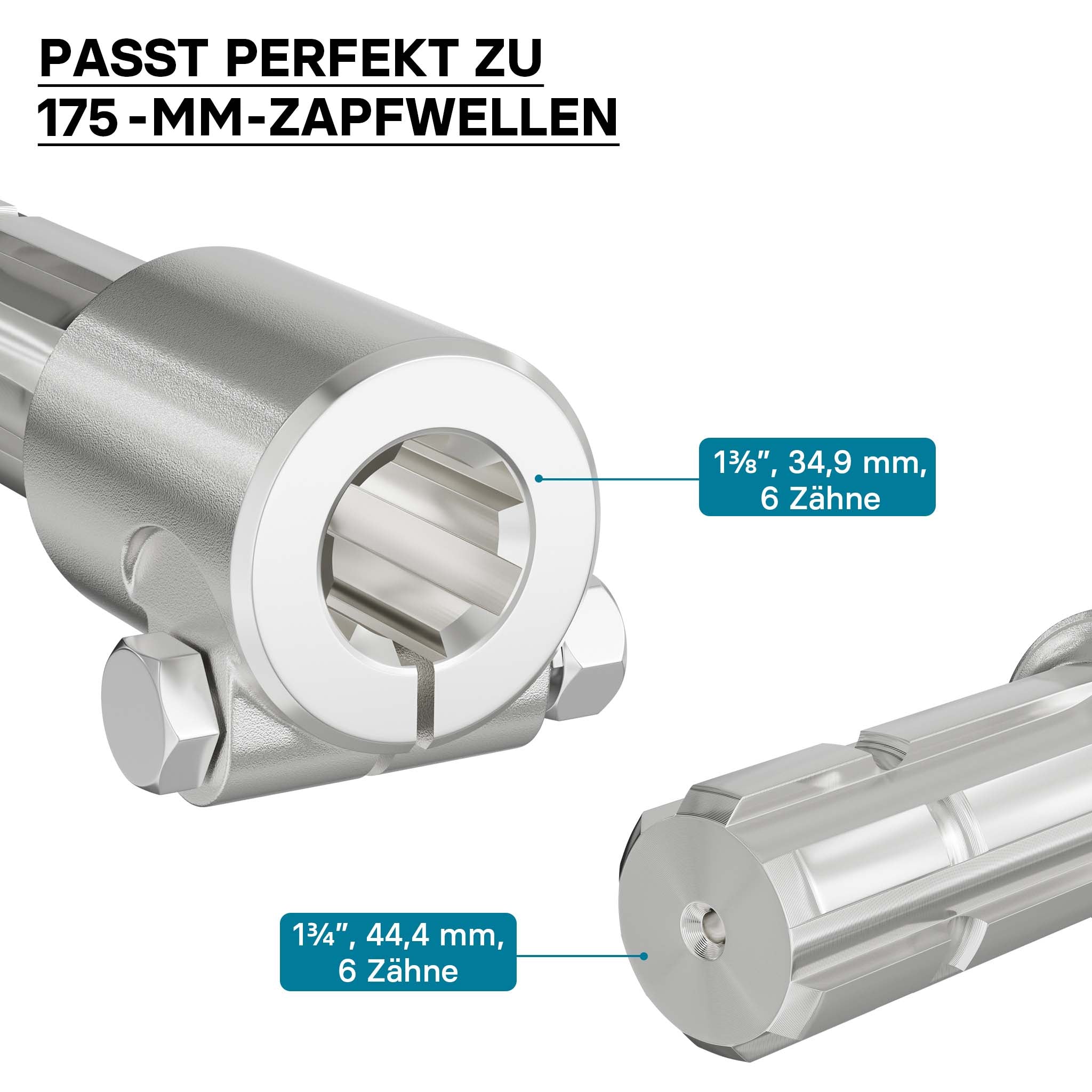 Boccola albero cardanico 175 mm Attacco albero scanalato 1 3/8" 6D Albero uscita 1 3/4" 6D Trattore