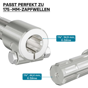 Boccola albero cardanico 175 mm Attacco albero scanalato 1 3/8" 6D Albero uscita 1 3/4" 6D Trattore