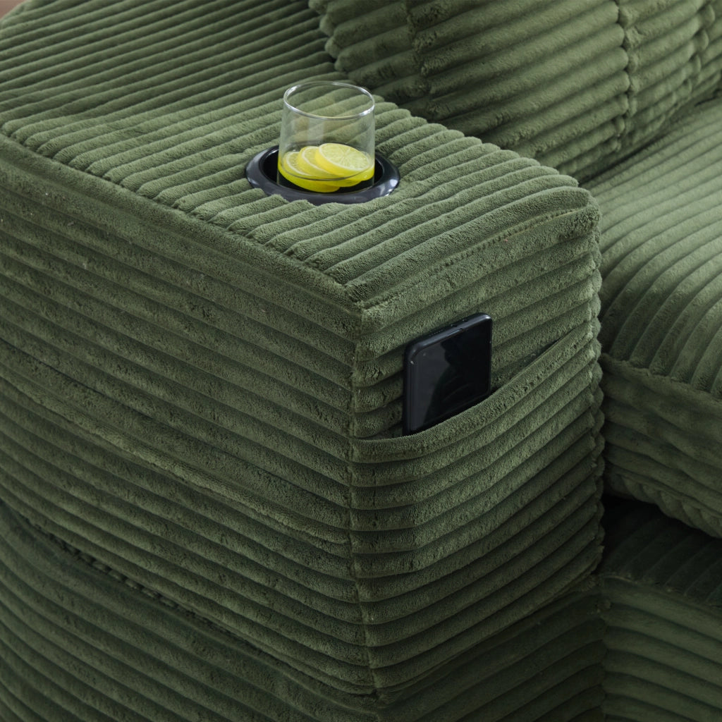 Poltrona letto 2 in 1 in velluto a coste con schienale alto e doppi portabicchieri; verde smeraldo